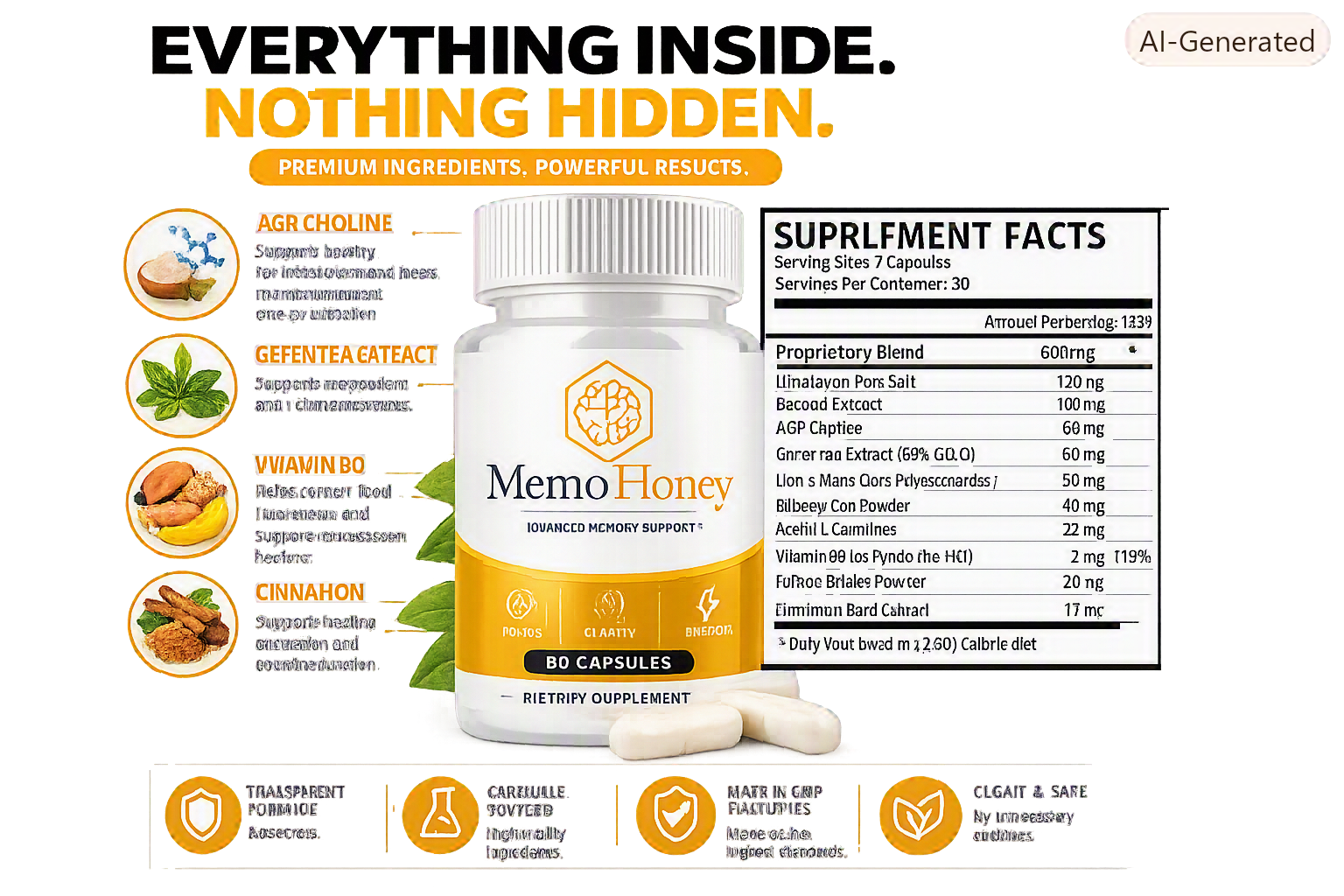 MemoHoney Supplement Facts label
